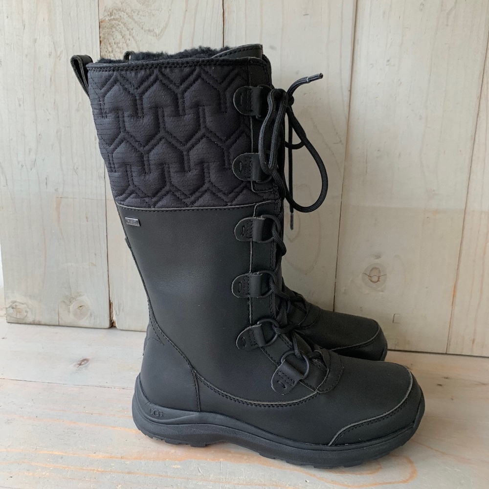 UGG ATLASON BLACK TALL LACE UP  WINTER BOOTS NEW - Picture 3 of 10